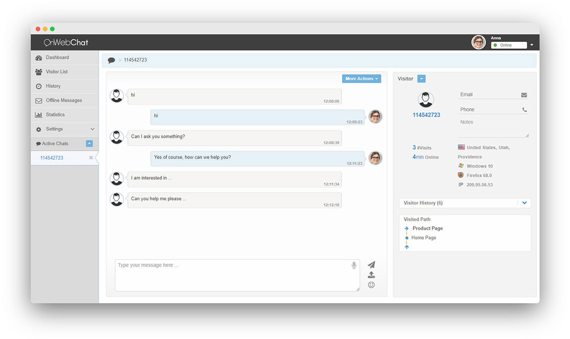 onWebChat - live chat system - unlimited chats